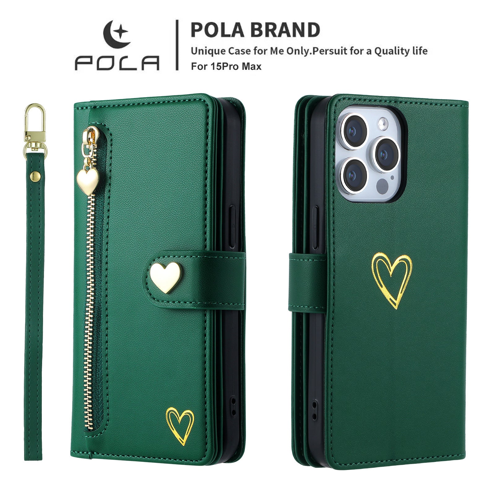 Women's Multi-card Gilding Heart Zipper Phone Case