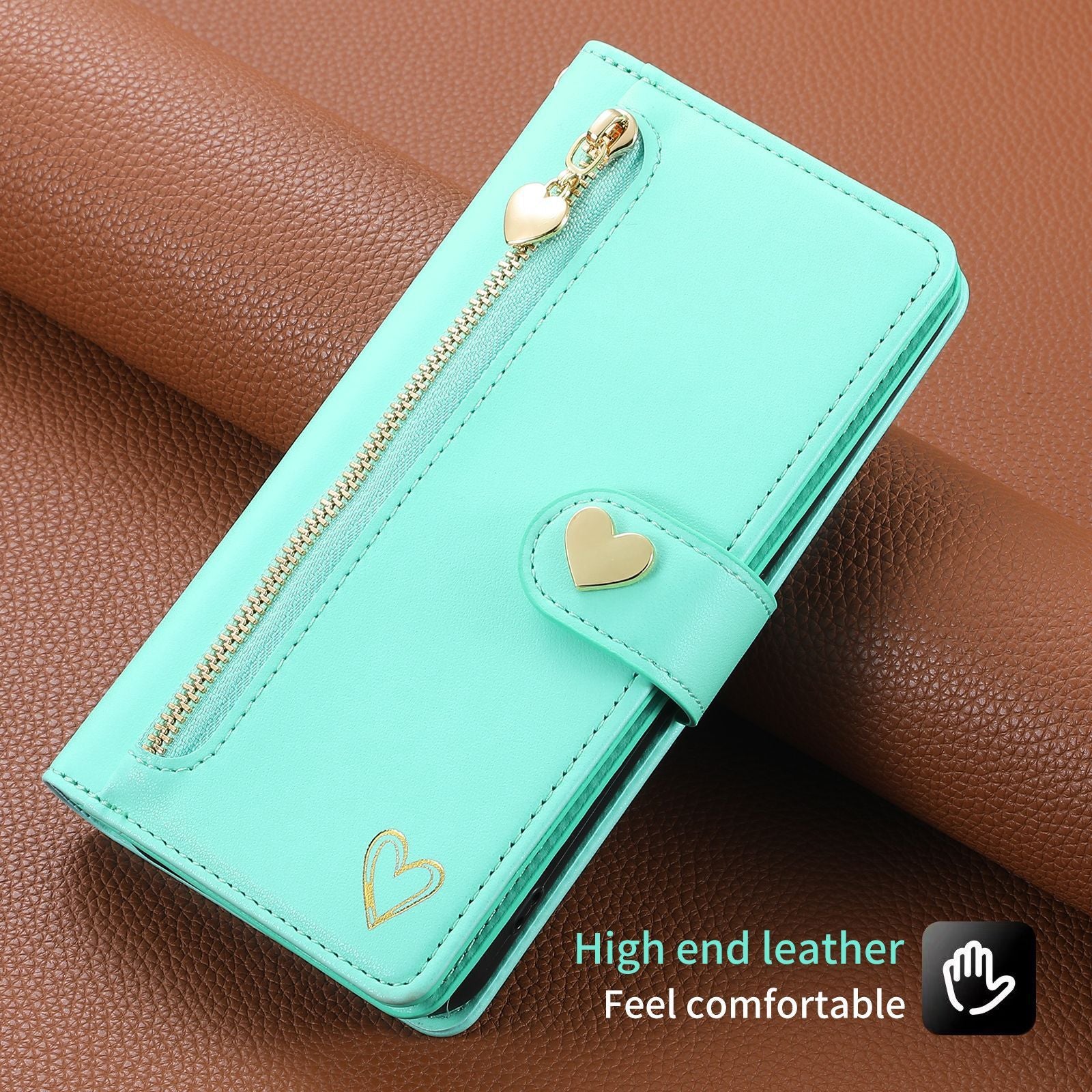 Women's Multi-card Gilding Heart Zipper Phone Case