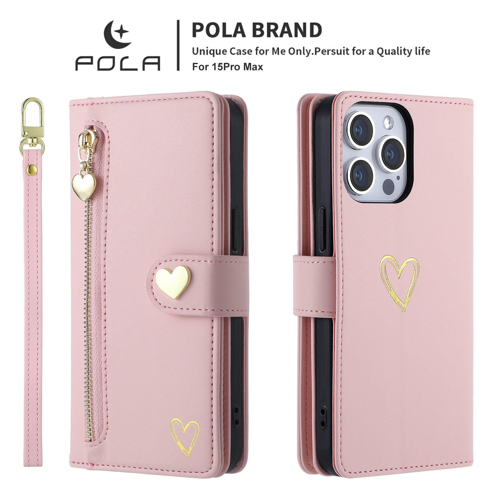 Women's Multi-card Gilding Heart Zipper Phone Case