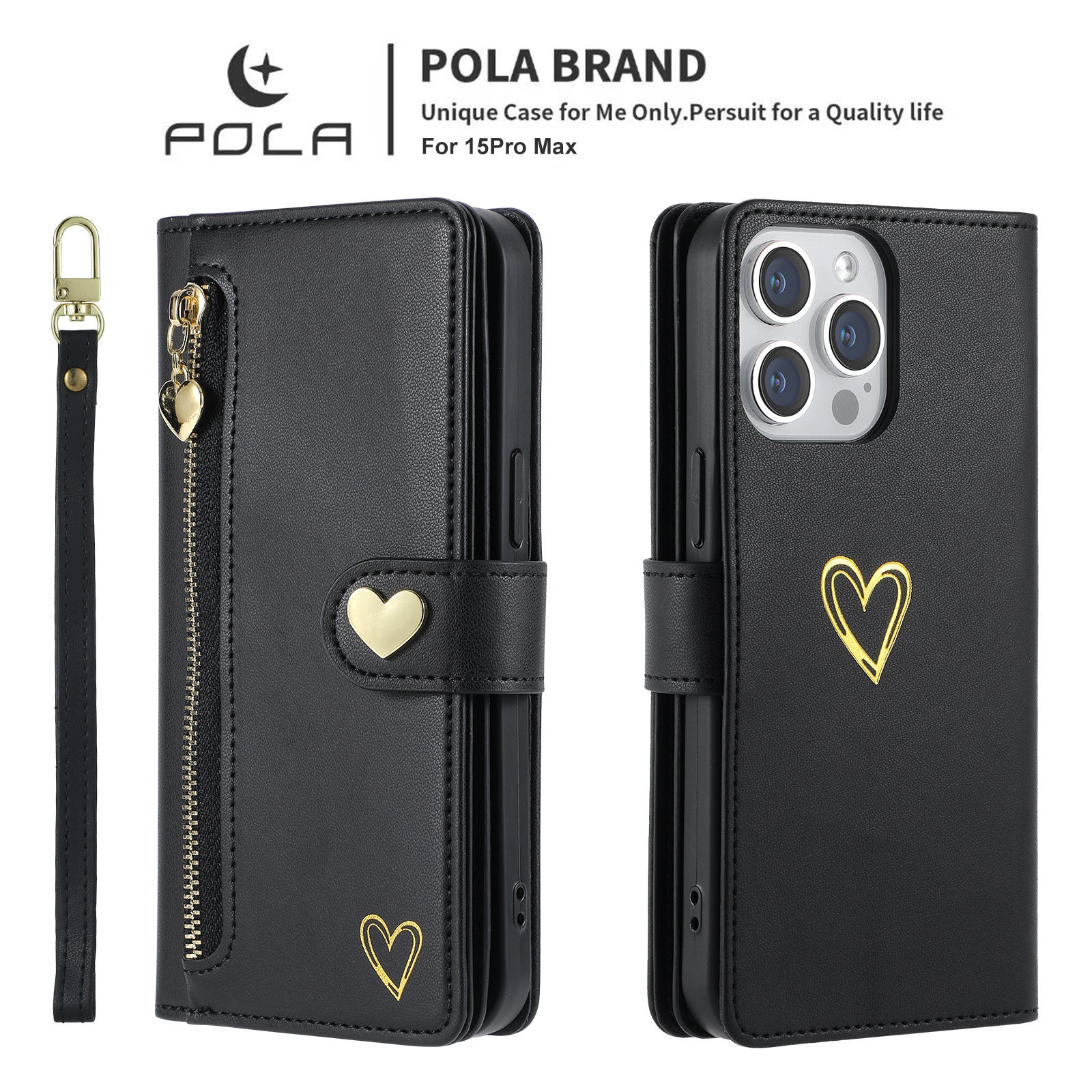 Women's Multi-card Gilding Heart Zipper Phone Case