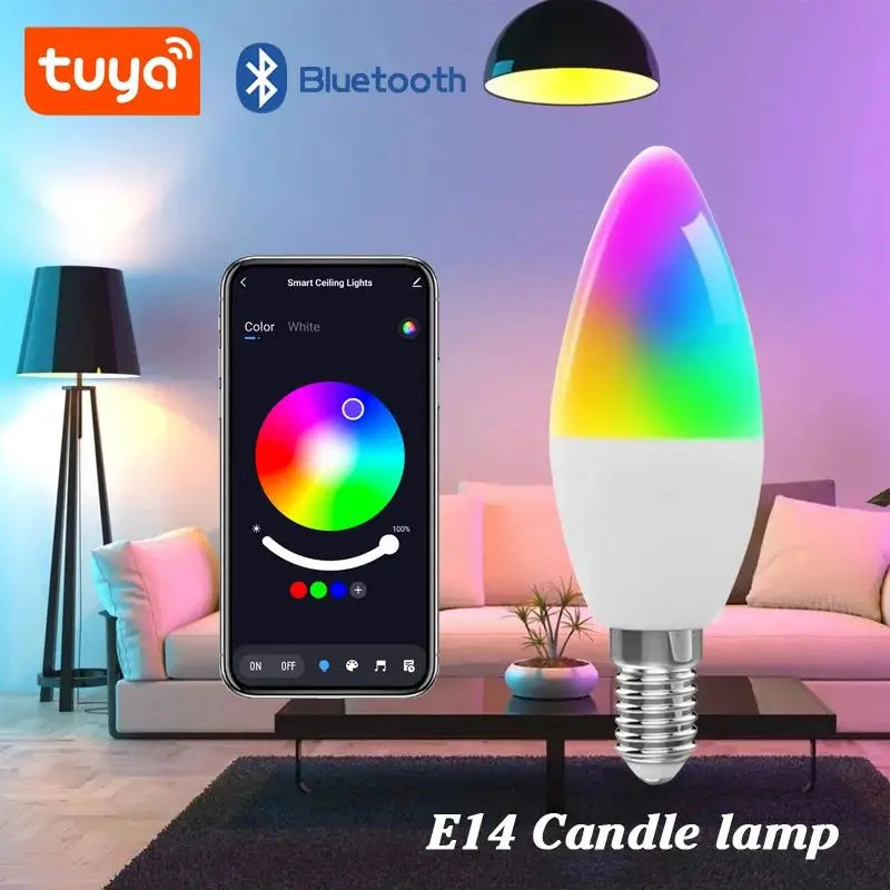Bluetooth Dimmable RGB LED Candle Bulb - E14 Smart Lamp