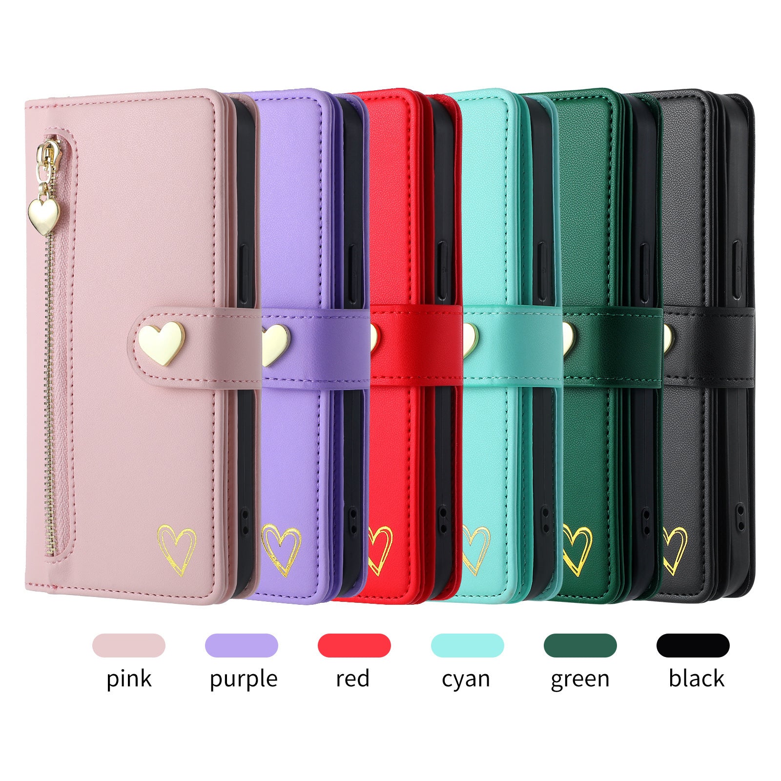 Women's Multi-card Gilding Heart Zipper Phone Case
