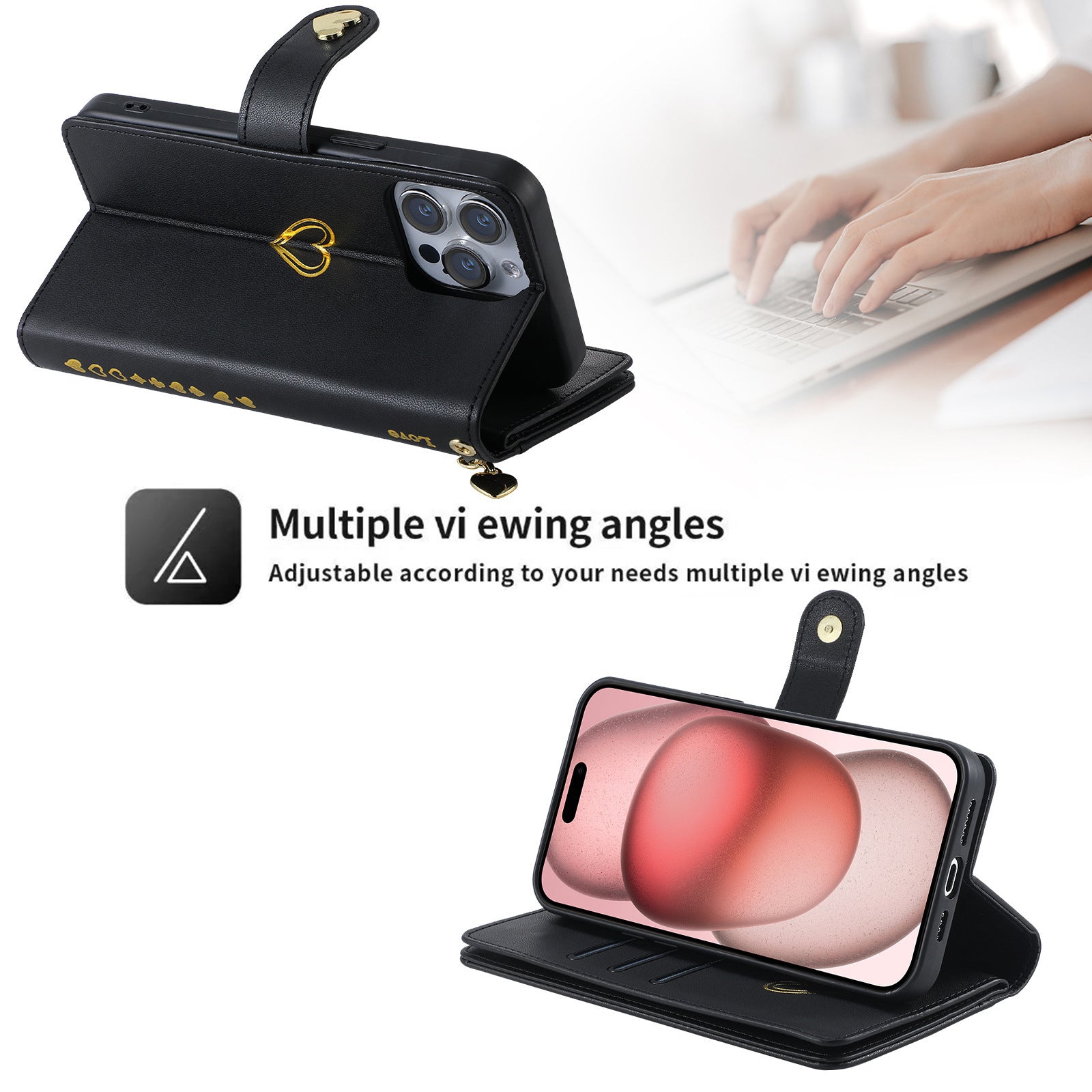 Women's Multi-card Gilding Heart Zipper Phone Case