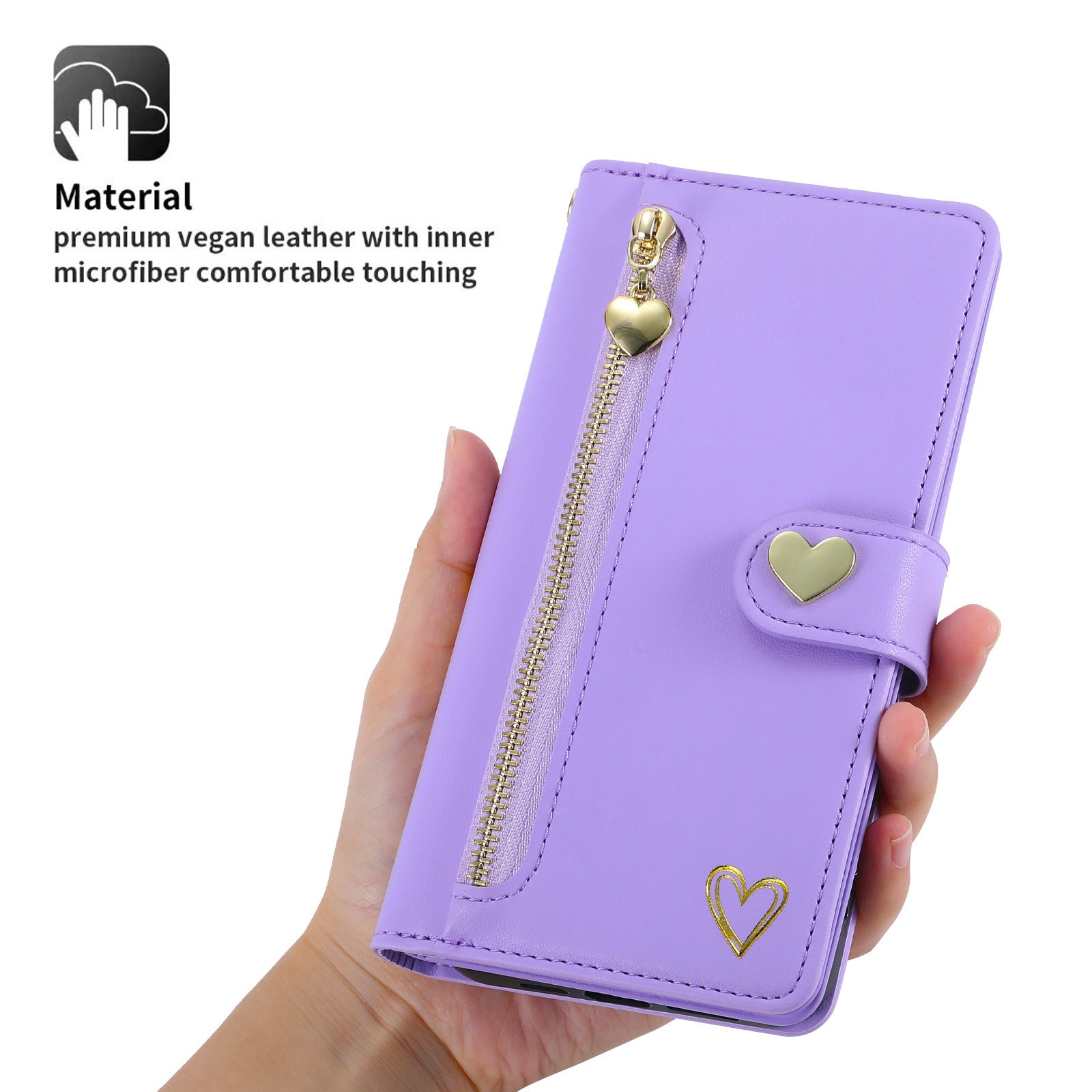 Women's Multi-card Gilding Heart Zipper Phone Case