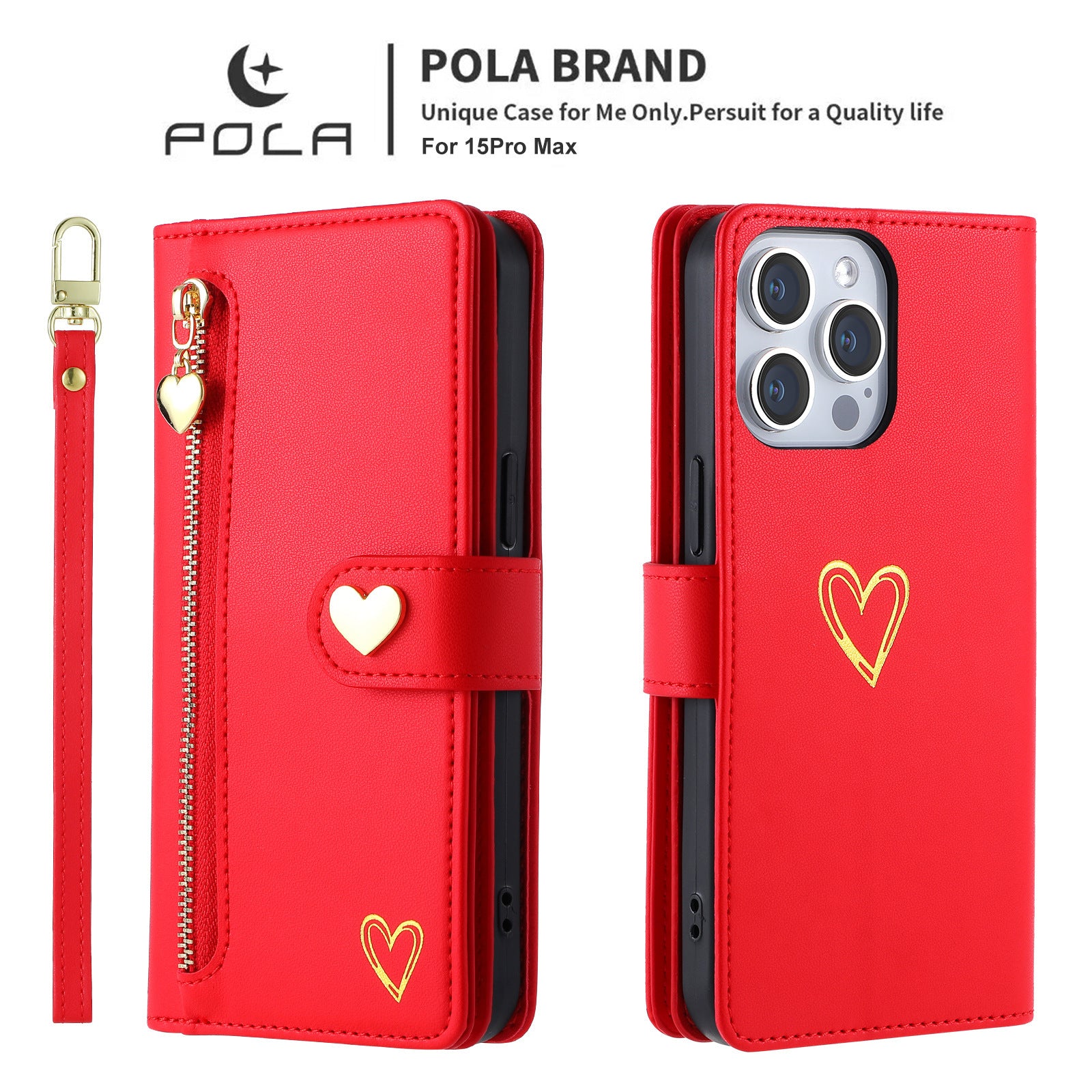 Women's Multi-card Gilding Heart Zipper Phone Case