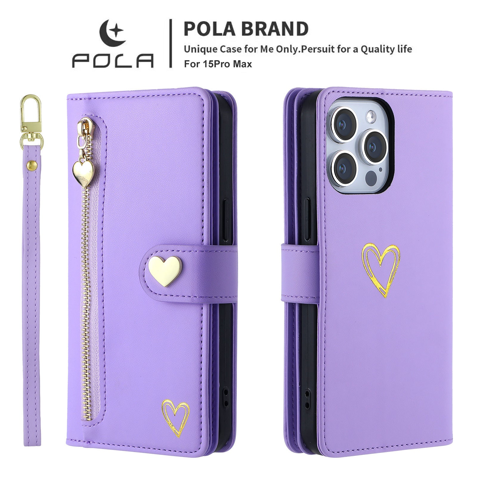 Women's Multi-card Gilding Heart Zipper Phone Case