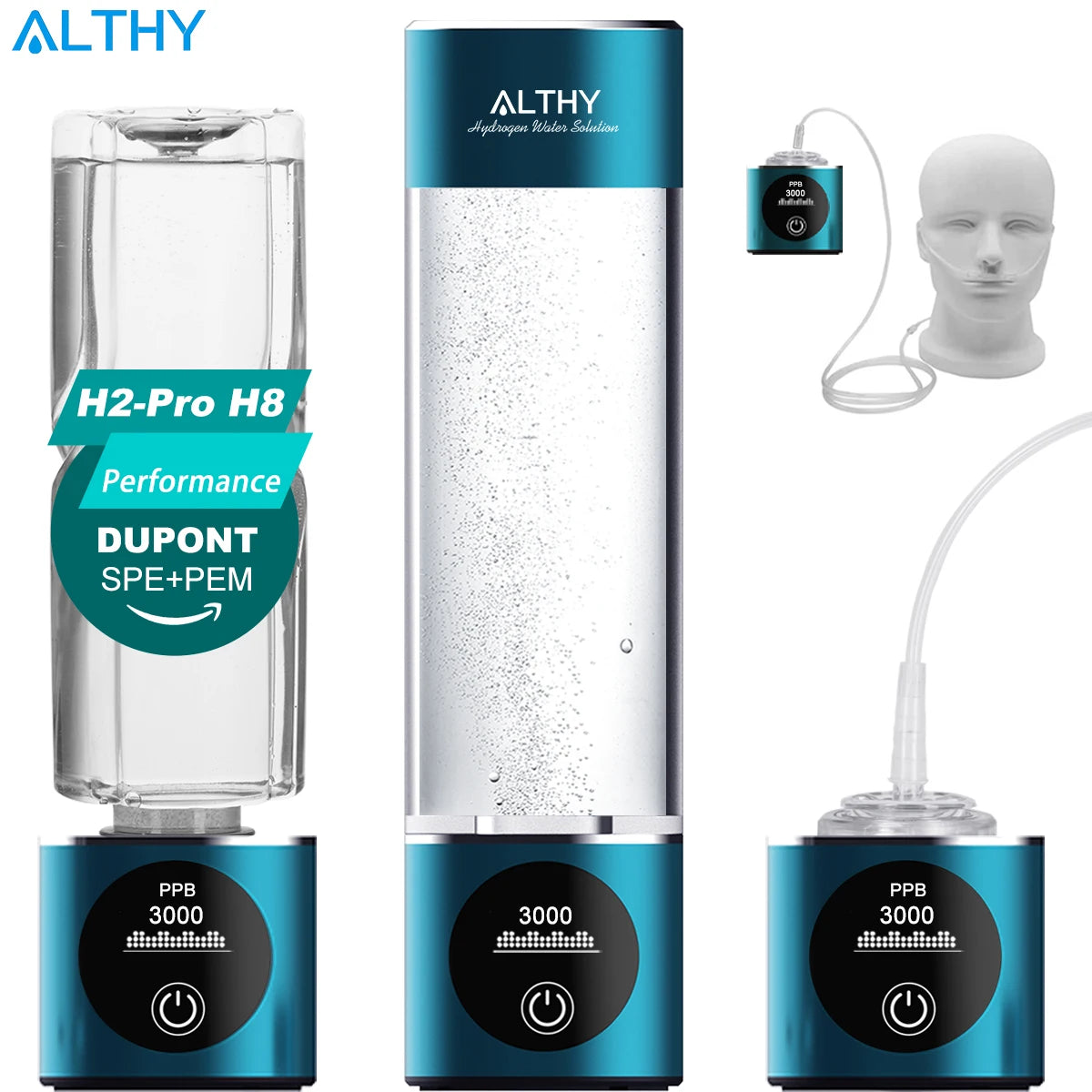 ALTHY Hydrogen Water Generator Bottle with H2 Inhalation Device