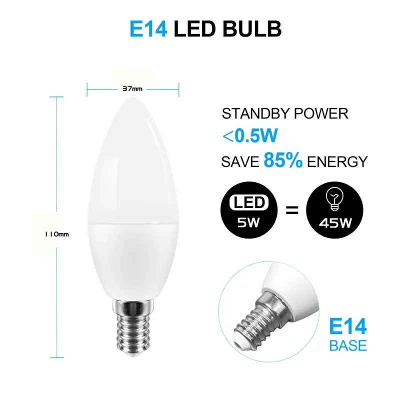 Bluetooth Dimmable RGB LED Candle Bulb - E14 Smart Lamp