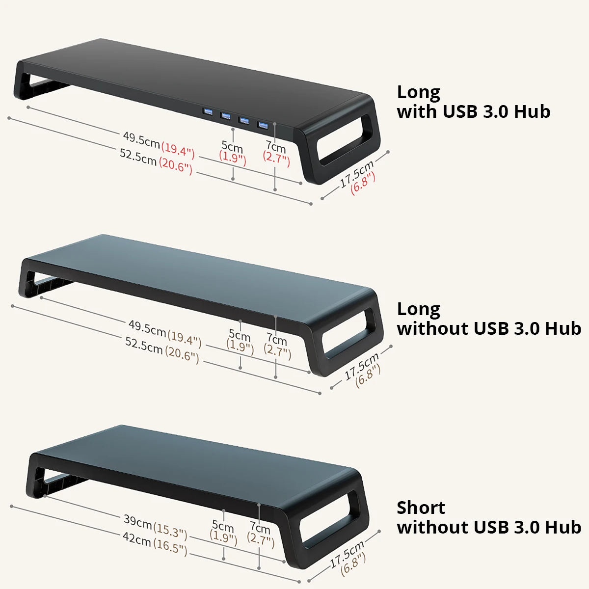 Aluminum Monitor Desk Stand with USB 3.0 Hub