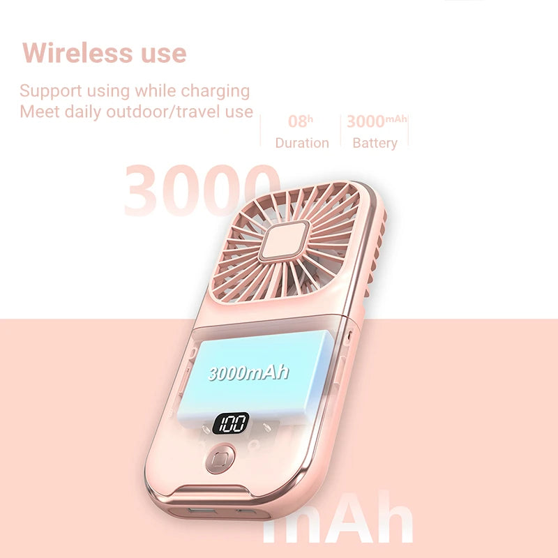 Mini Portable Neck and Hand Fan - 3000mAh USB Rechargeable