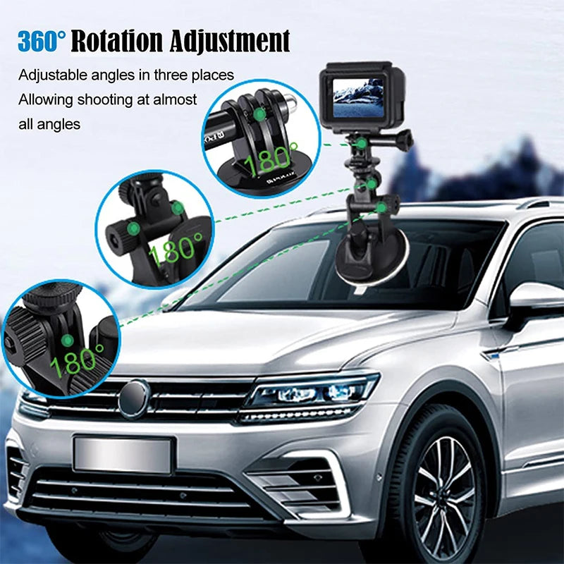 Suction Cup Camera Car Mount with Tripod Adapter and Phone Holder