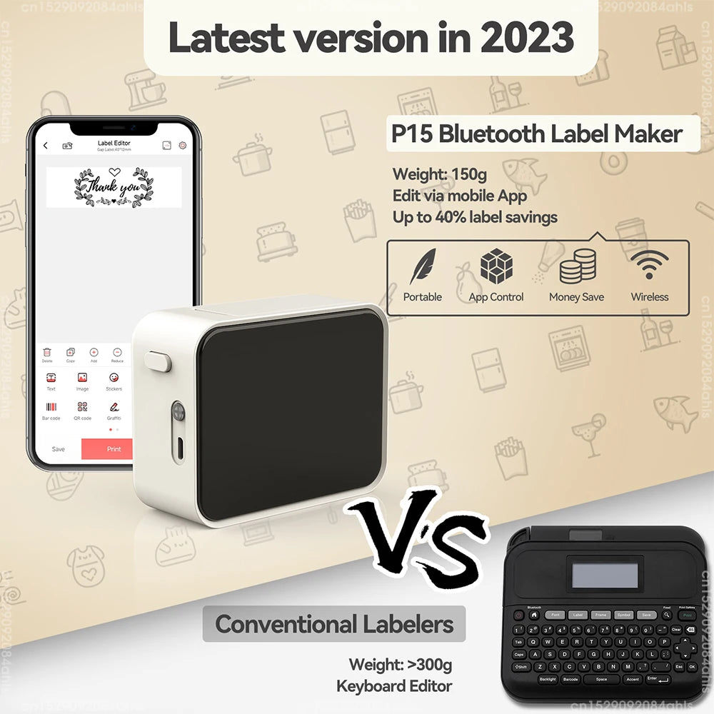 Wireless Bluetooth Label Printer - Portable Thermal Mini Label Maker P15