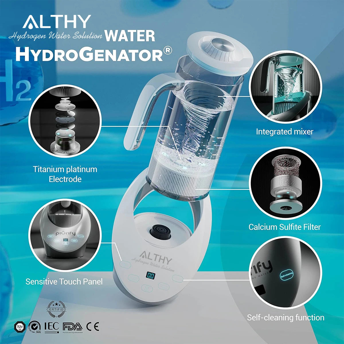 ALTHY Hydrogen Water Pitcher Generator