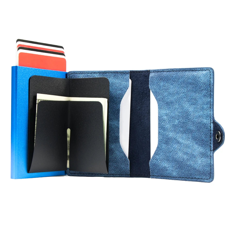 CASEKEY Slim Minimalist Denim Leather Wallet