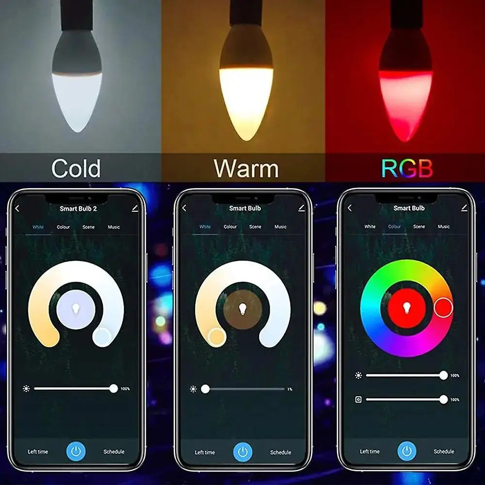 Bluetooth Dimmable RGB LED Candle Bulb - E14 Smart Lamp