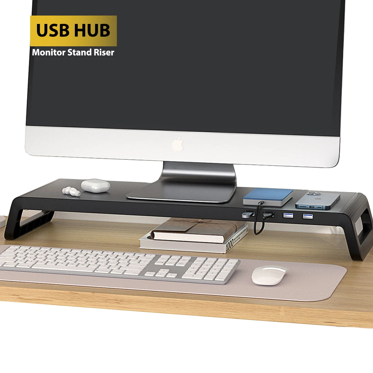 Aluminum Monitor Desk Stand with USB 3.0 Hub