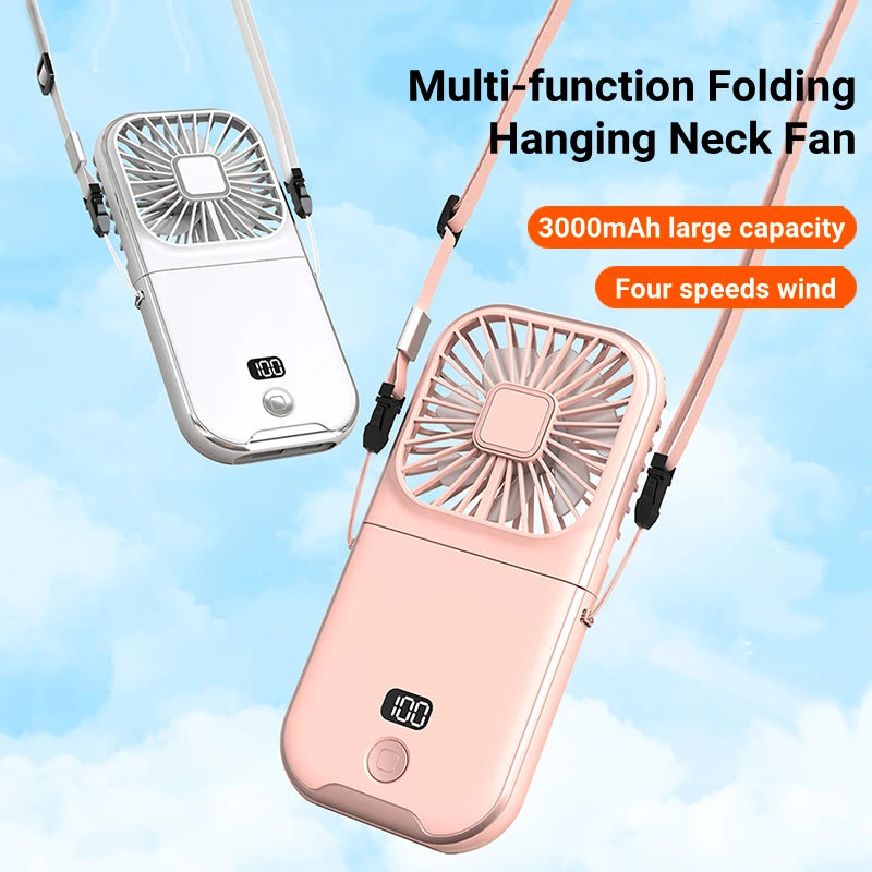 Mini Portable Neck and Hand Fan - 3000mAh USB Rechargeable