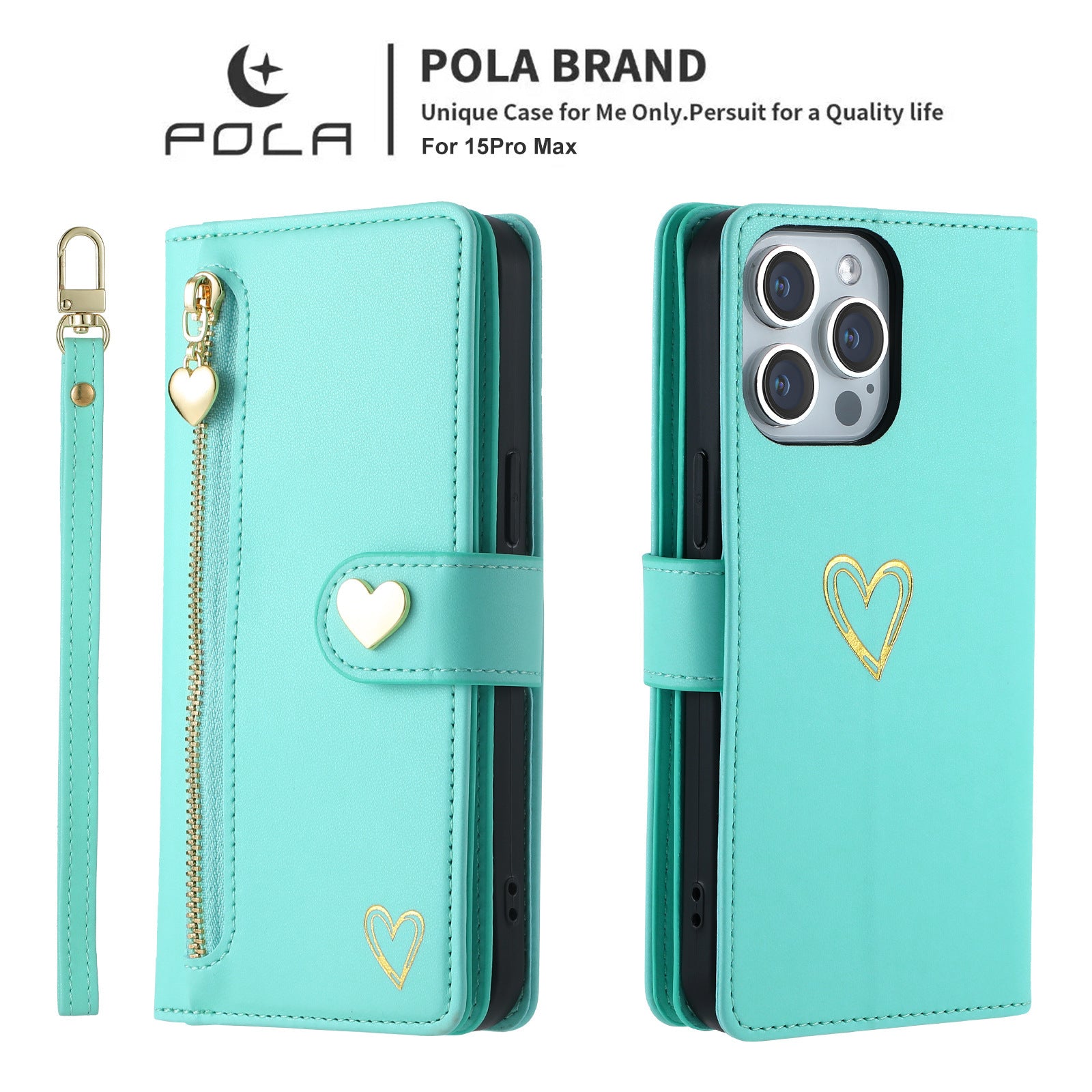 Women's Multi-card Gilding Heart Zipper Phone Case